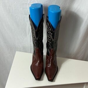 Maria Lya Brown and Black Leather Western Cowboy Boots